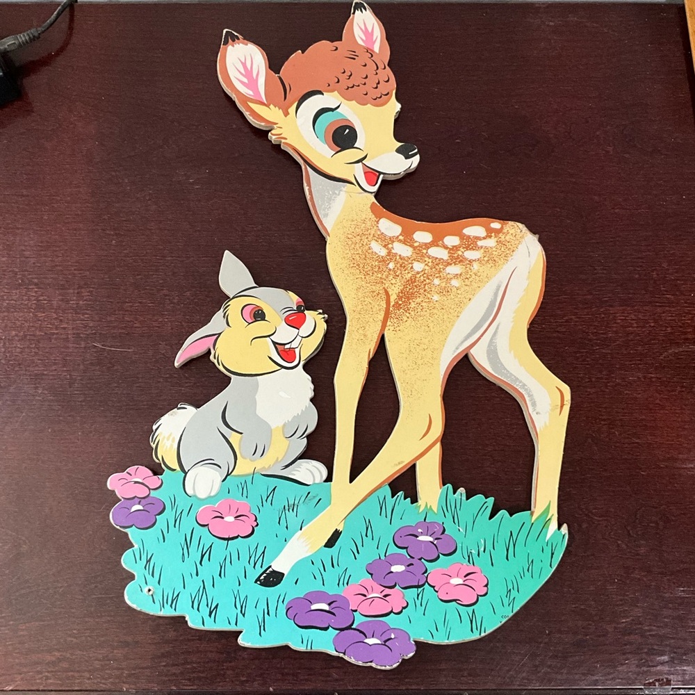 Vintage Disney Bambi and Thumper Wall Hanging Decor 16” Tall MCM